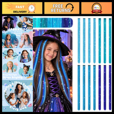 Vibrant Blue Hair Tinsel Extensions Kit for Girls - Clip-In Sparkle Strands