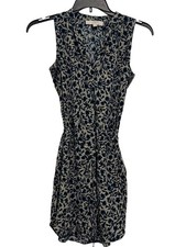 Ann Taylor Loft Sleeveless Floral Dress With Tie Waist Small Blue & Beige Polyes