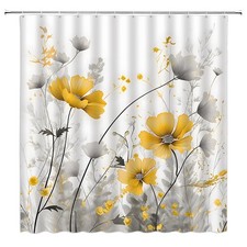 Yellow Flower Shower Curtain Rustic Farmhouse Watercolor Yellow Floral Gray L...