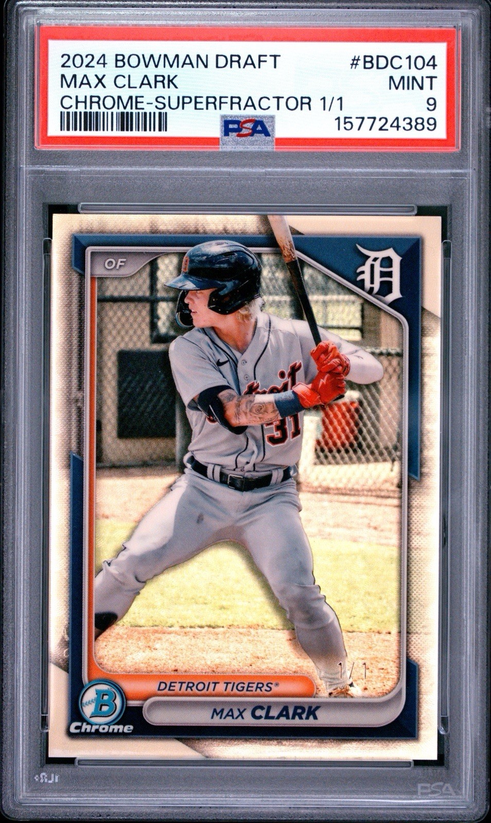 2024 Bowman Draft Max Clark #BDC104 Chrome Superfractor 1/1 PSA 9 Detroit