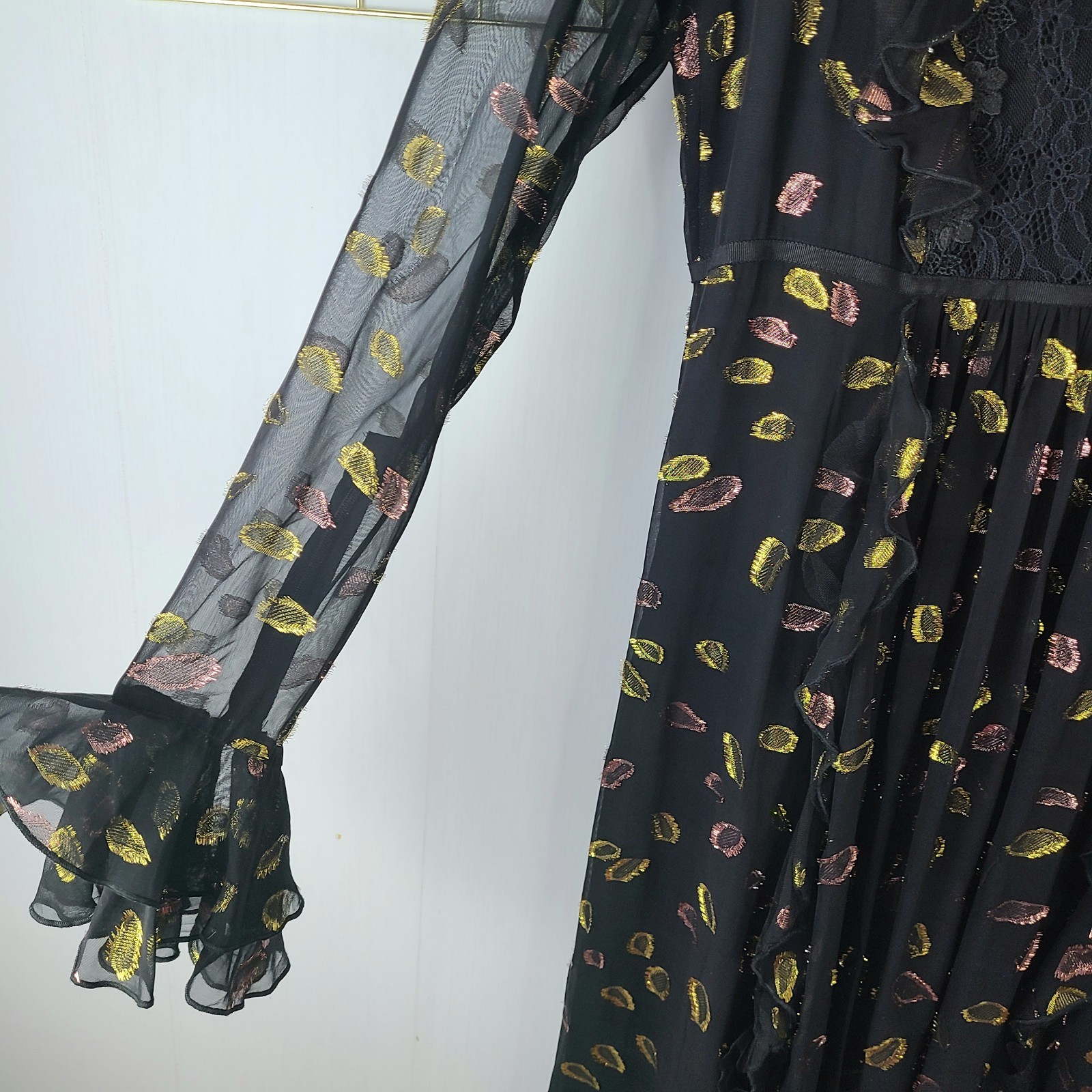 Giambattista Valli x H&M Womens Dress 10 Ruffled Flounce Metallic-Read *Flaw* thumbnail 6