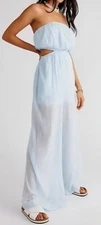Free People "Cut Out For It" Bare Chest Thin Cotton Jumpsuit Light Blue, Size M