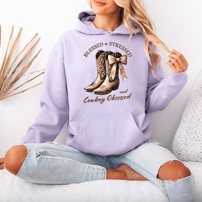 Blessed Stressed And Cowboy Obsessed Damen Hoodie Western