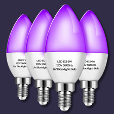 4 Pieces LED Black Light Bulb 6W E12 Base Blacklight Candle Bulb Glow in the Dar