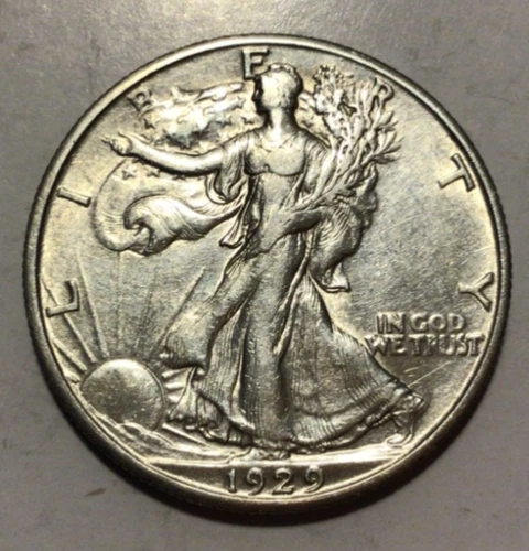 1929-D Walking Liberty Silver Half Dollar, AU. Great Luster, Sharp! F183