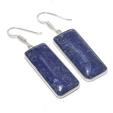Natural Lapis Lazuli Gemstone 925 Sterling Silver Jewelry Earring Size 1.8"