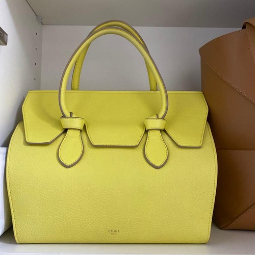 CELINE Yellow Leather Handbag Used Excellent From Japan