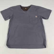 Carhartt Shirt Mens Small Gray V Neck Scrub Top Pocket Workwear Tagless