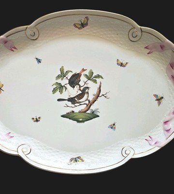 Herend Rothschild Birds Pattern 400/PO Oval Ribbon Tray .Vintage Perfect .