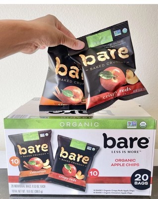 BARE BAKED Organic Crispy Reds & Cinnamon Apple Chips, 10.6 oz, 20 Bags