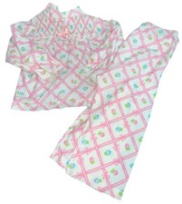 Vintage Carters Girls 2 Piece Pajamas 2T Pink Blue Roses Bows Long Sleeve 80  s