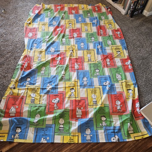 Vtg Snoopy Peanuts Twin Flat Sheet 70's Color Block Charlie Brown Craft Quilt