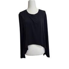 Lisa Bayne Womens Black Lagenlook High Low Long Sleeve Top Size M Made in USA