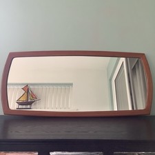 Vintage Wall Large Rectangle Mid Century Wood Teak Wall Mirror MCM 79cm long