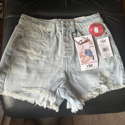 YMI DREAM Women's Blue Size 3 Distressed High Rise Stretch Denim Shorts New