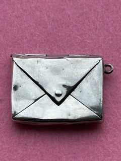 Antique Solid Silver Envelope Form Stamp Case Hinged with Ring Loop
