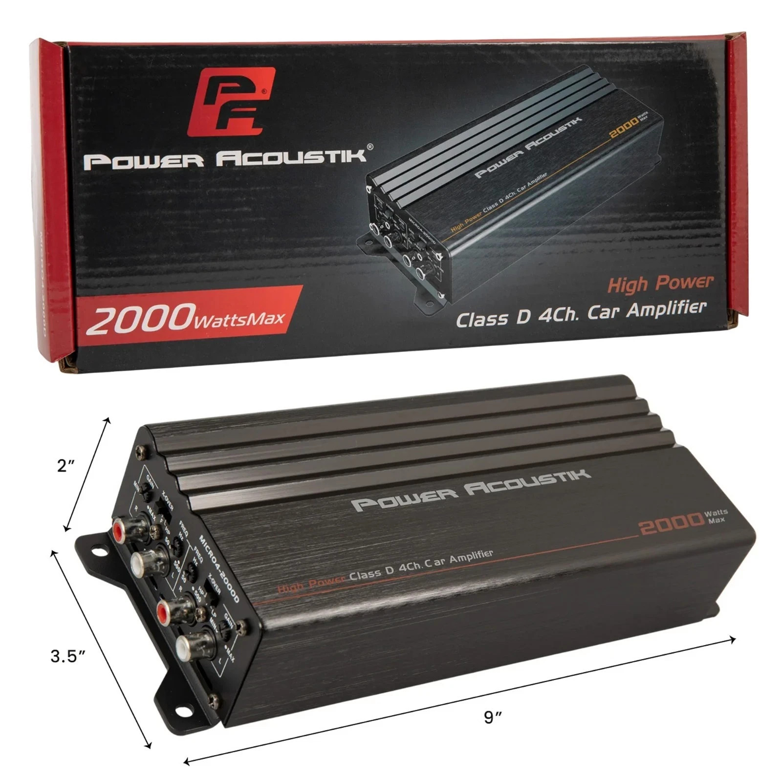 Power Acoustik MICRO4-2000D 2000 Watt Class-D Compact 4-Channel Car Amplifier