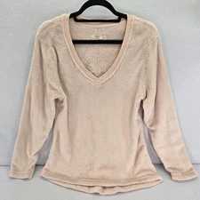 UGG Womens Cozy Soft Fleece Top Loungewear Long Sleeve V Neck Beige Size Large