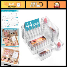 44 PCS Clear Plastic Drawer Organizers Set - Versatile Non-Slip Storage Trays fo