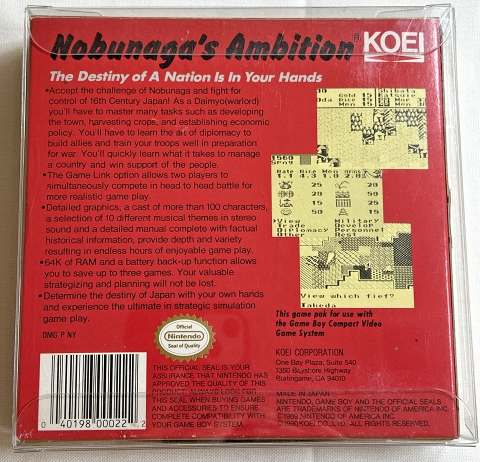 Nobunaga's Ambition Nintendo Game Boy CIB Complete w/ Protector Mint Rare 1991 - Image 2 of 4