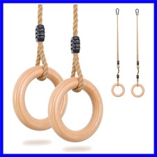 Wooden Gymnastics Rings,Pull up Rings with Adjustable Buckle, Wooden Swing Ri...
