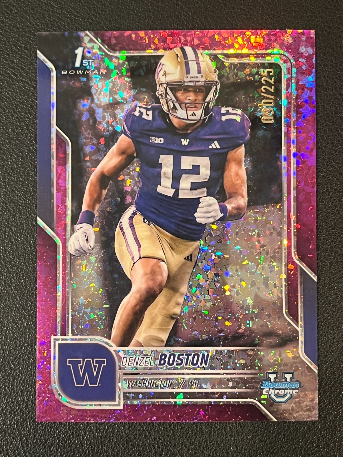Denzel Boston 2025 Bowman University Chrome 1st Fuchsia Mini-Diamond /225
