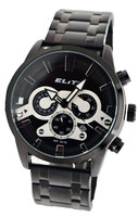 Elite Herren Edelstahl Armband Uhr Chronograph Schwarz Silber Farben Datum Neu