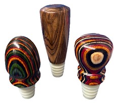 Set of 3 Vintage Wood Hand Carved Artisan Wine Bottle Stoppers Beautiful!