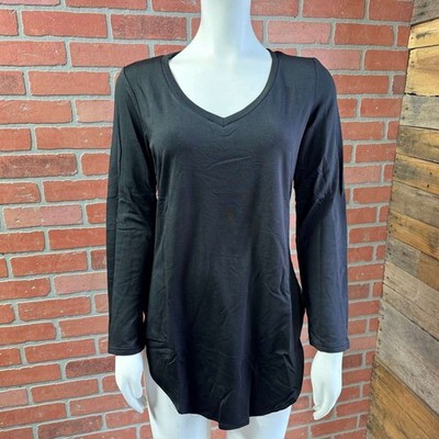 Blooming Jelly Long Sleeve Plain Tunic Tops Shirt (Size: S) Black