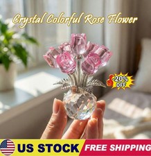 2026 Crystal Colorful Rose Flower Collectible Figurine Glass Flowers With Vase