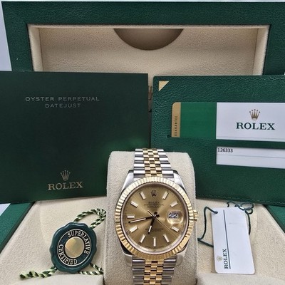 2019 PAPERS Rolex Datejust 41mm 126333 Two Tone Jubilee Champagne Dial BOX