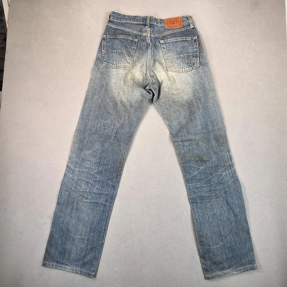 Pantalones de mezclilla Edwin 505X para hombre 28x32 ribete lavado bigotes hechos en Japón etiqueta 28x34 Foto 3 de 4