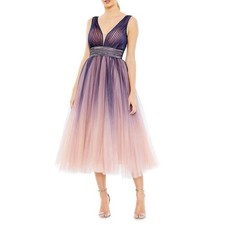 Mac Duggal Tea Length Purple Ombre Tulle Fabric A-Line Dress Size 8 $398 20403