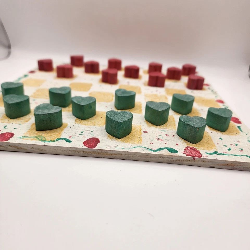 Handmade Wooden Checkers Board Game 9x9" Country Hearts - Image 4 of 4