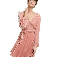 J Crew Womens Size 6 Dusty Pink Velvet Wrap Puff Sleeves Dress Romantic NEW