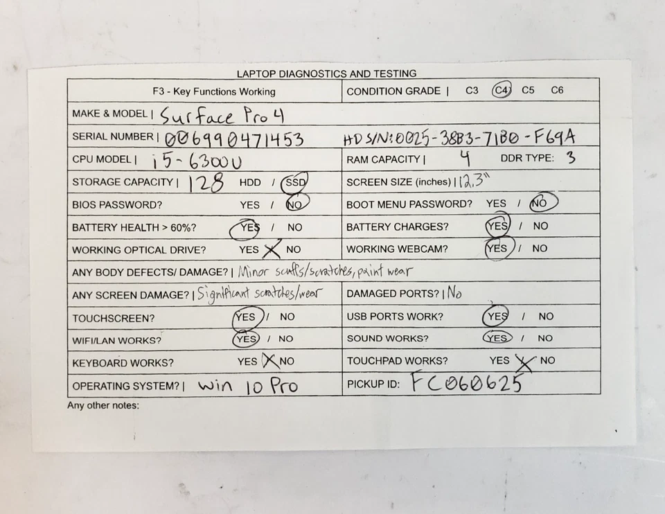 Lote de 3 Microsoft Surface Pro 4 12.3" i5-6300U 4GB RAM 128GB SSD Win 11 Pro Foto 4 de 4