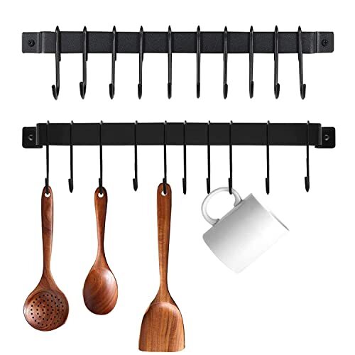 Kitchen Wall Mounted Hanging Utensil Holder Rack With 10 S Hooks For Hanging Kit