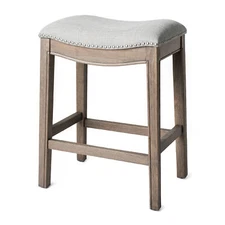 Maven Lane Adrien Backless Saddle Kitchen Counter Stool, Reclaimed Oak