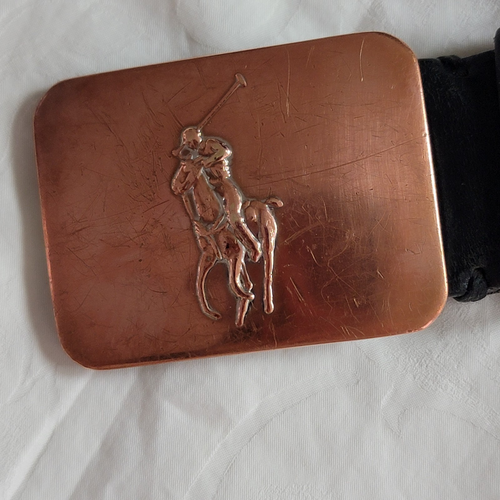 Ralph Lauren Polo Belt Buckle Copper Finish Pony Horse With Black Leather Belt - Picture 23 of 23