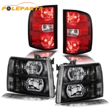 4PCS Black Headlight Red Tail Light Fit 07-13 Silverado 1500 07-14 2500HD 3500HD