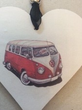 VW Camper Van Red Wooden Heart