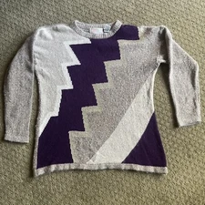 Vintage Premier Moda Woman Sz M Sweater - Purple Gold Tan - Angora SUPER SOFT