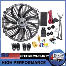 ELECTRIC RADIATOR FAN HIGH 3000 CFM THERMOSTAT WIRING SWITCH RELAY KIT BLACK 16"