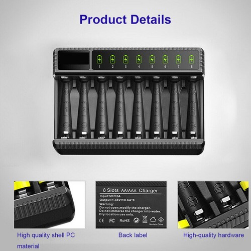 1x Cargador de Batería Inteligente de 8 Ranuras Pantalla LED para Batería Recargable AA/AAA NiMH - Imagen 4 de 12