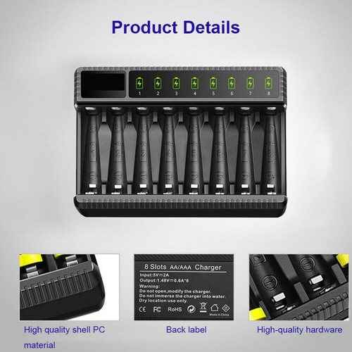 1x 8 Slot Smart Battery Charger LED Display for AA/AAA NiMH Rechargeable Battery - Picture 1 of 12