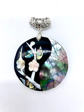Natural Abalone Shell and Mother of Pearl Jewelry - Round Circle Flower Pendant
