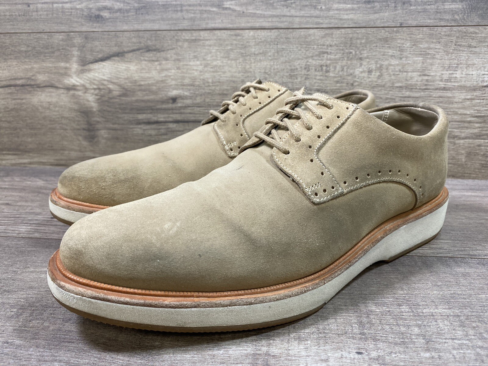 SAOLA Allen Edmonds BROOKLYN punta liscia derby beige chiaro scamosciato uomo taglia 7