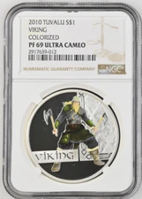 1 DOLLAR 2010 TUVALU VIKING  SILVER PROOF NGC PF69