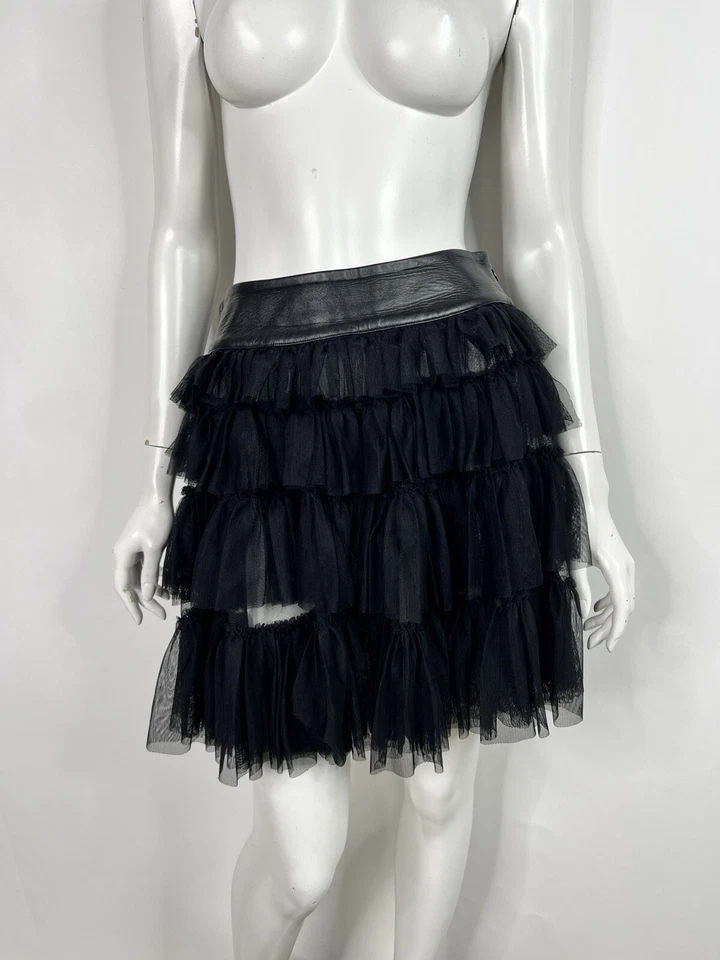 Винтажная черная тюлевая кожаная мини-юбка Dolce & Gabbana D&G S - Изображение 4 из 4