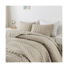 Beige Quilt King Size Bedding Sets with Pillow Shams, Lightweight Soft Bedspr...